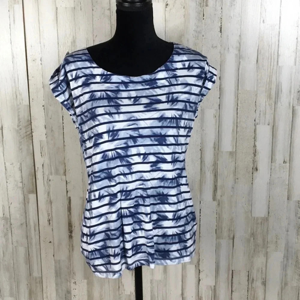Liz Claiborne Abstract Striped Tee Shirt Top M v6x